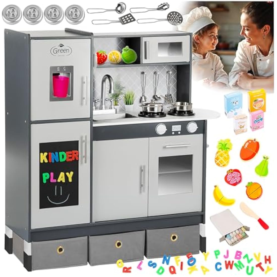 Kinderplay XXL Large Wooden Play Kitchen for Toddlers - Green Series