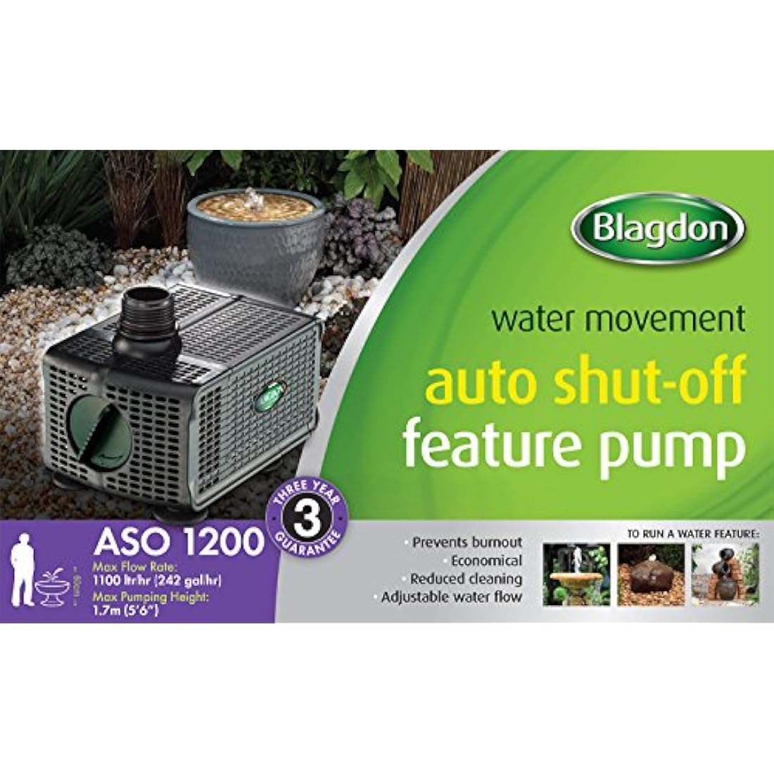 Blagdon 1200 Water Feature Pump with Auto Shut-Off Sensor – 1200 L/H