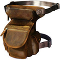 Mens Genuine Leather Motorcycle Drop Leg Bag & Waist Pack