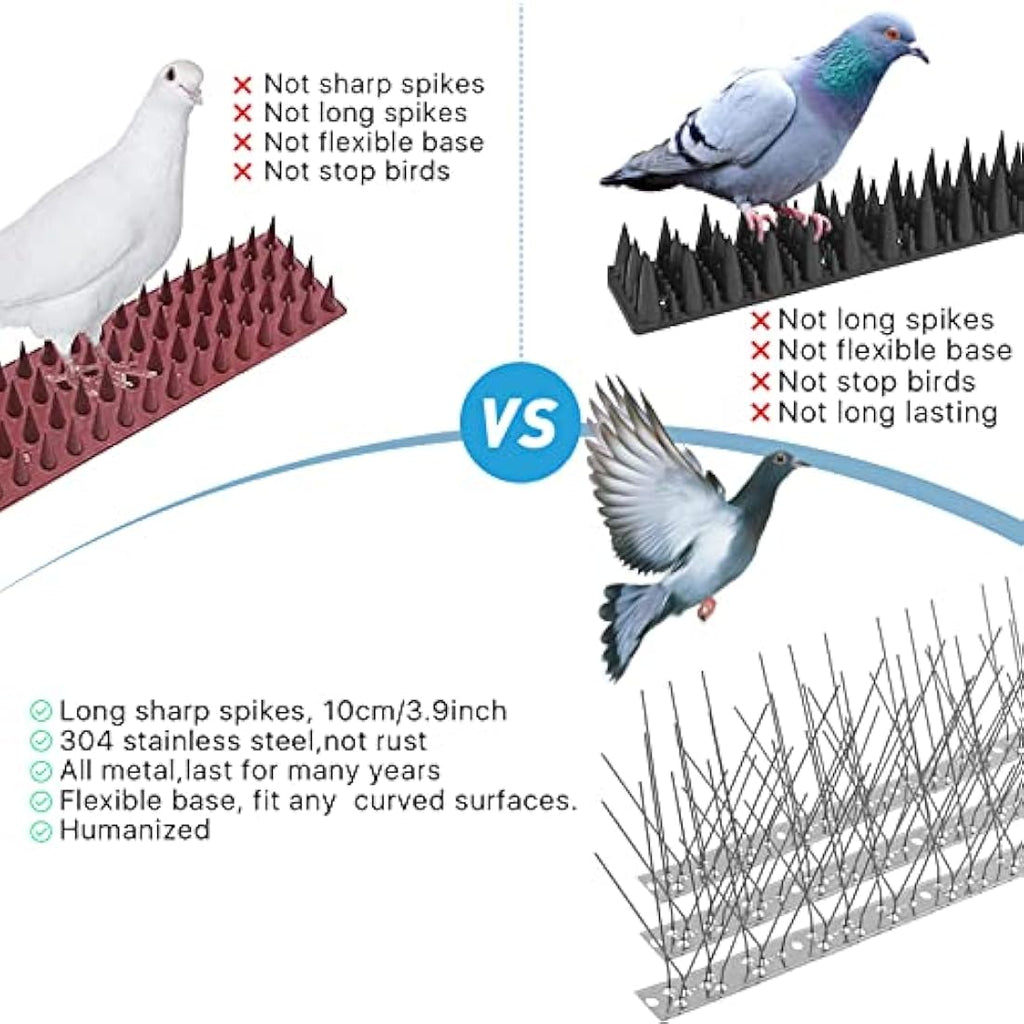 Joymi Stainless Steel Bird Spikes – 20ft Pigeon Deterrent Kit (18 Pack)