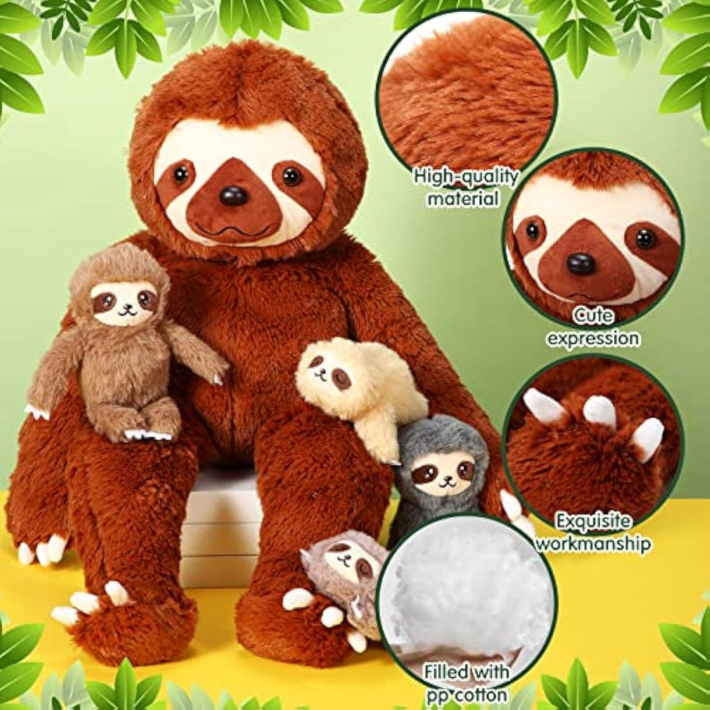 5-Piece Sloth Plush Toy Set – 13" Mommy and Baby Stuffed Animals