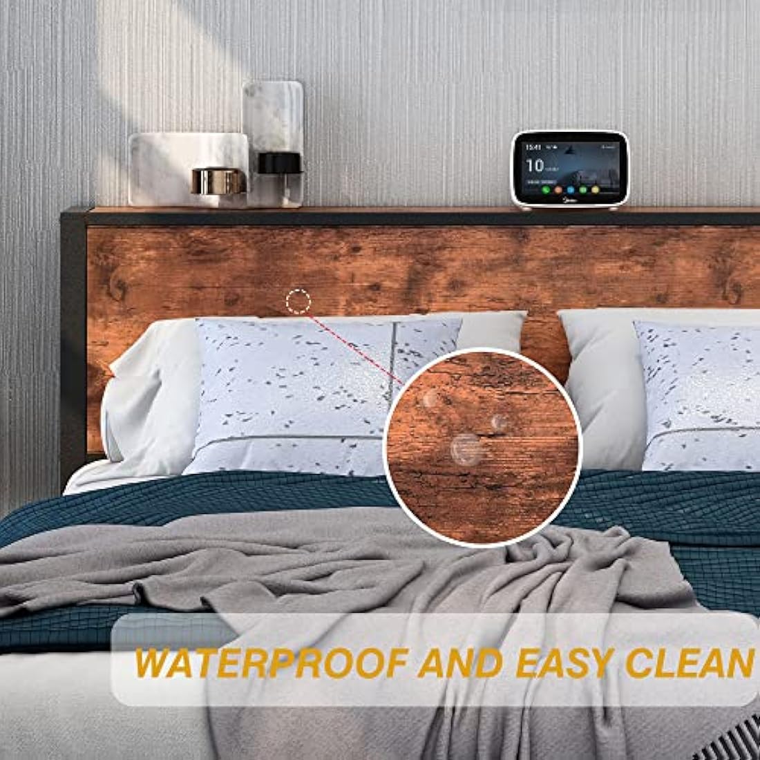 DUMEE Single Metal Bed Frame with Storage Headboard - Black & Brown