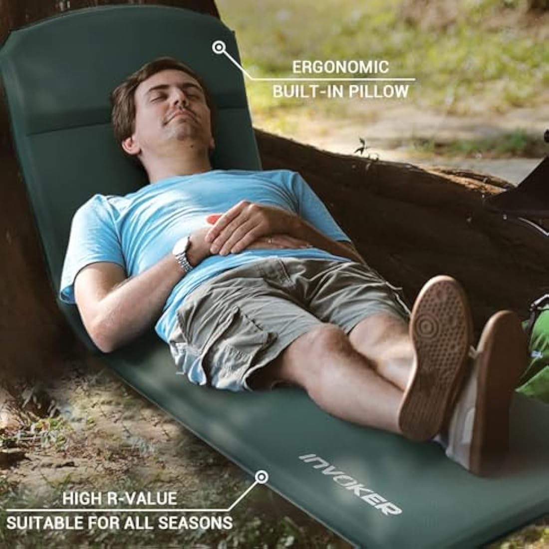 INVOKER Self Inflating Memory Foam Camping Sleeping Mat | Green