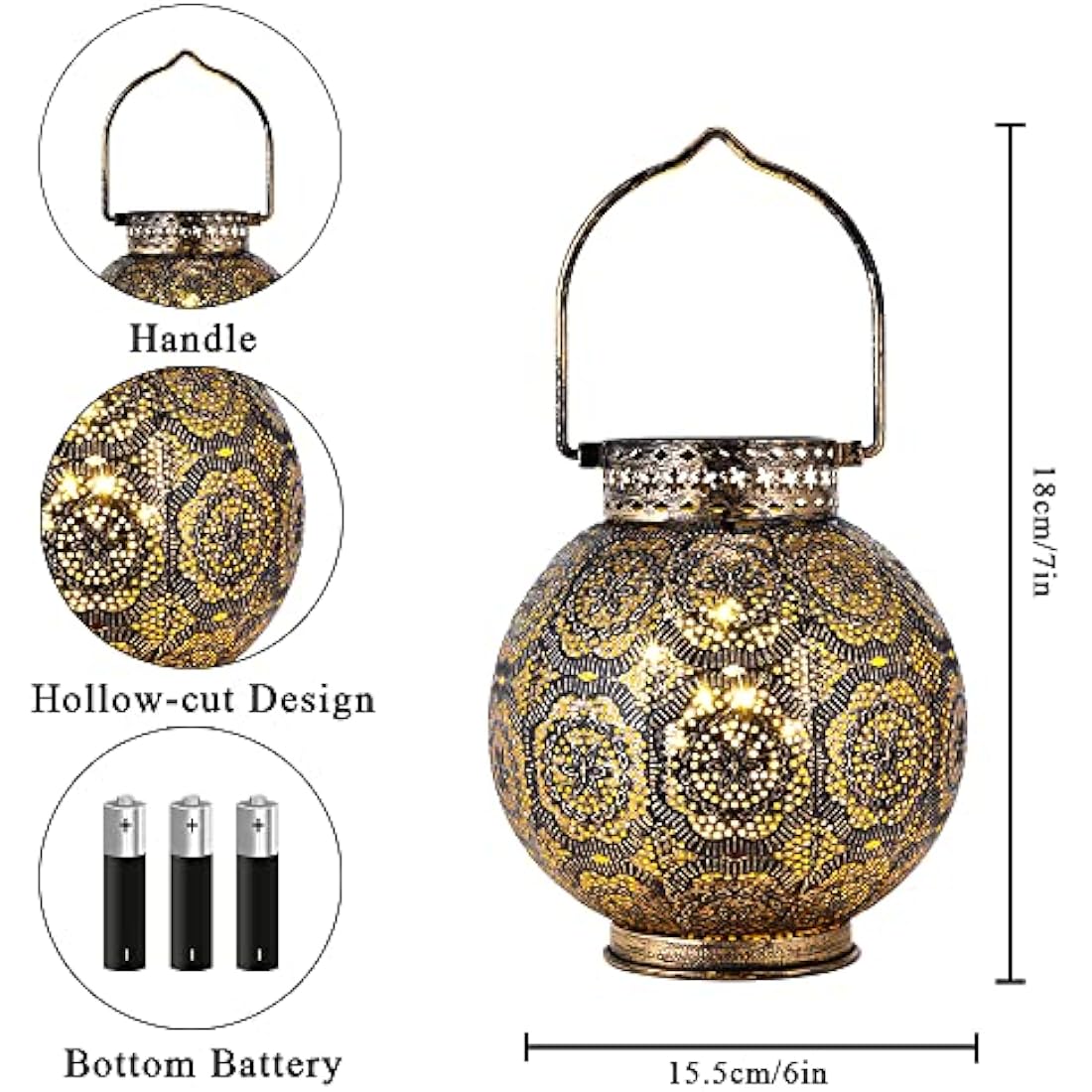 TRIROCKS Moroccan Metal Table Lamp Set – Battery Powered LED Lanterns