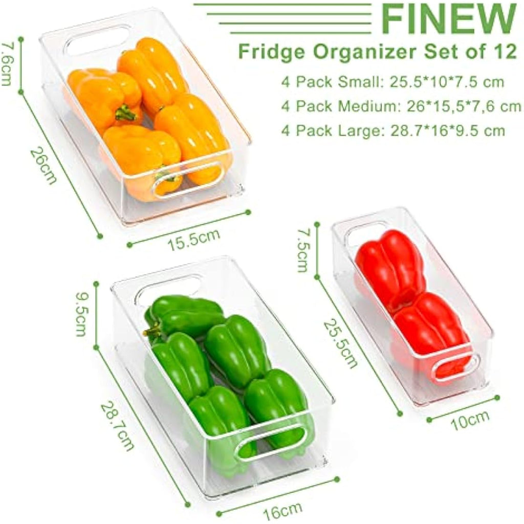 Finew Fridge Organiser Set of 12 | Stackable Clear BPA-Free Storage Bins