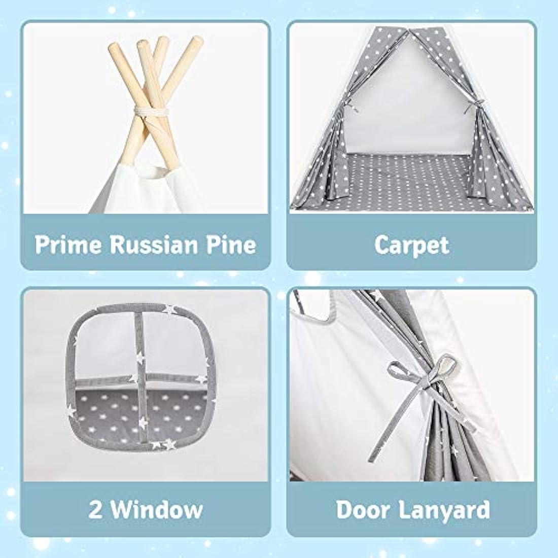 Wilwolfer Kids Teepee Tent | Grey Canvas Play Tent for Indoor & Outdoor