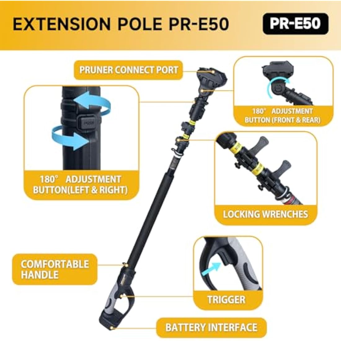Prunarbo Telescopic Extension Pole for Electric Pruners, 4.2-8.2 ft Aluminum