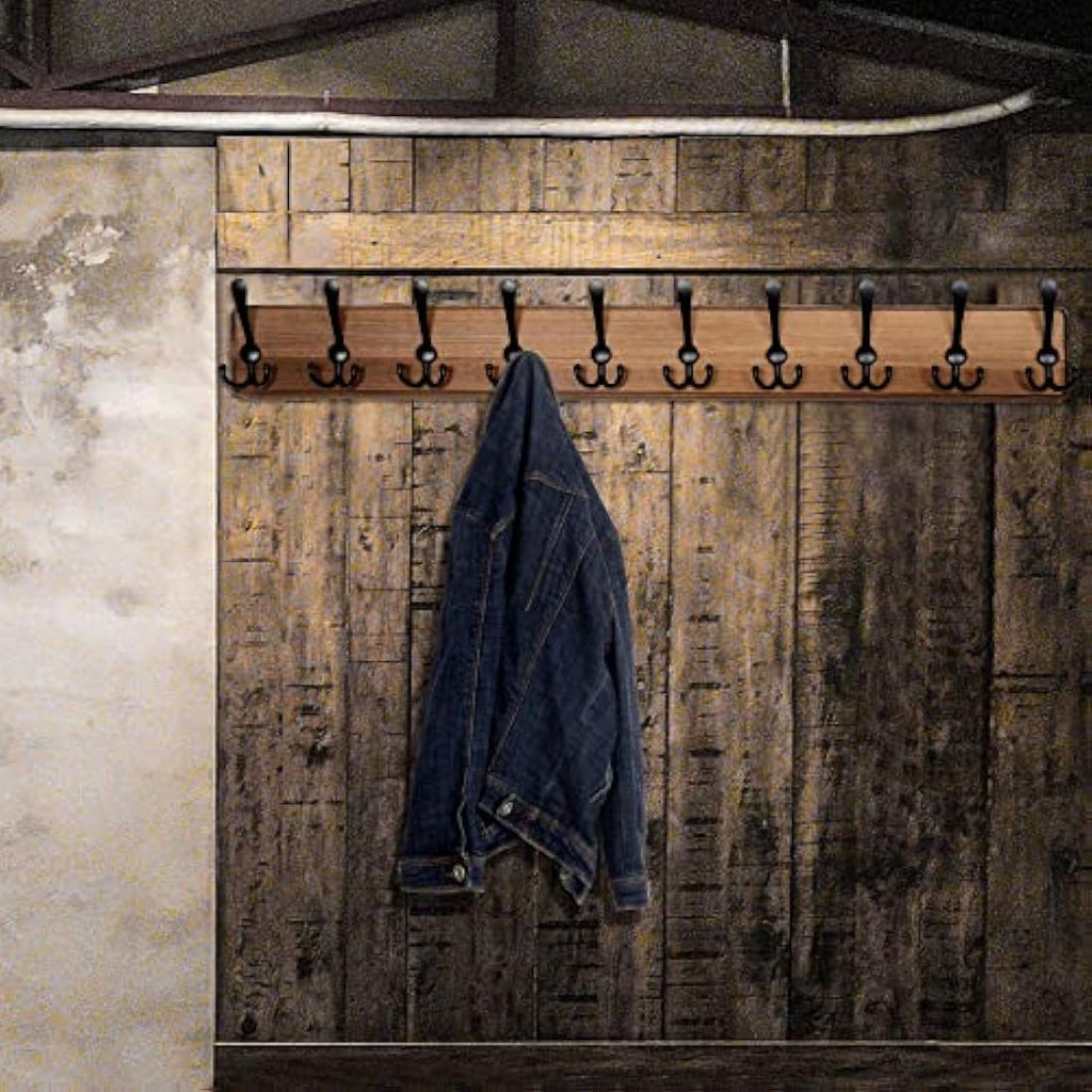 WEBI 98cm Solid Wood Wall Mounted Coat Rack with 10 Triple Hooks