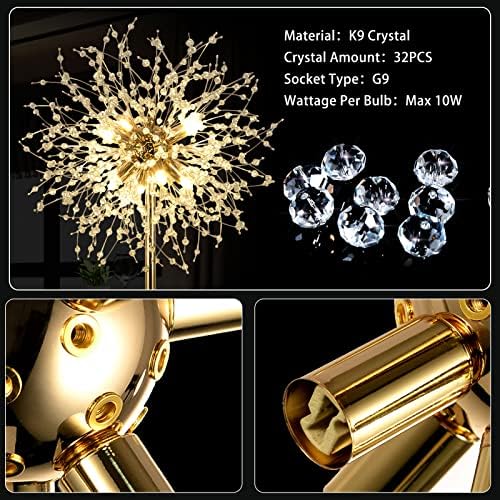 Rayofly Modern Golden Fireworks Crystal Floor Lamp | 8-Light G9 Standing Lamp