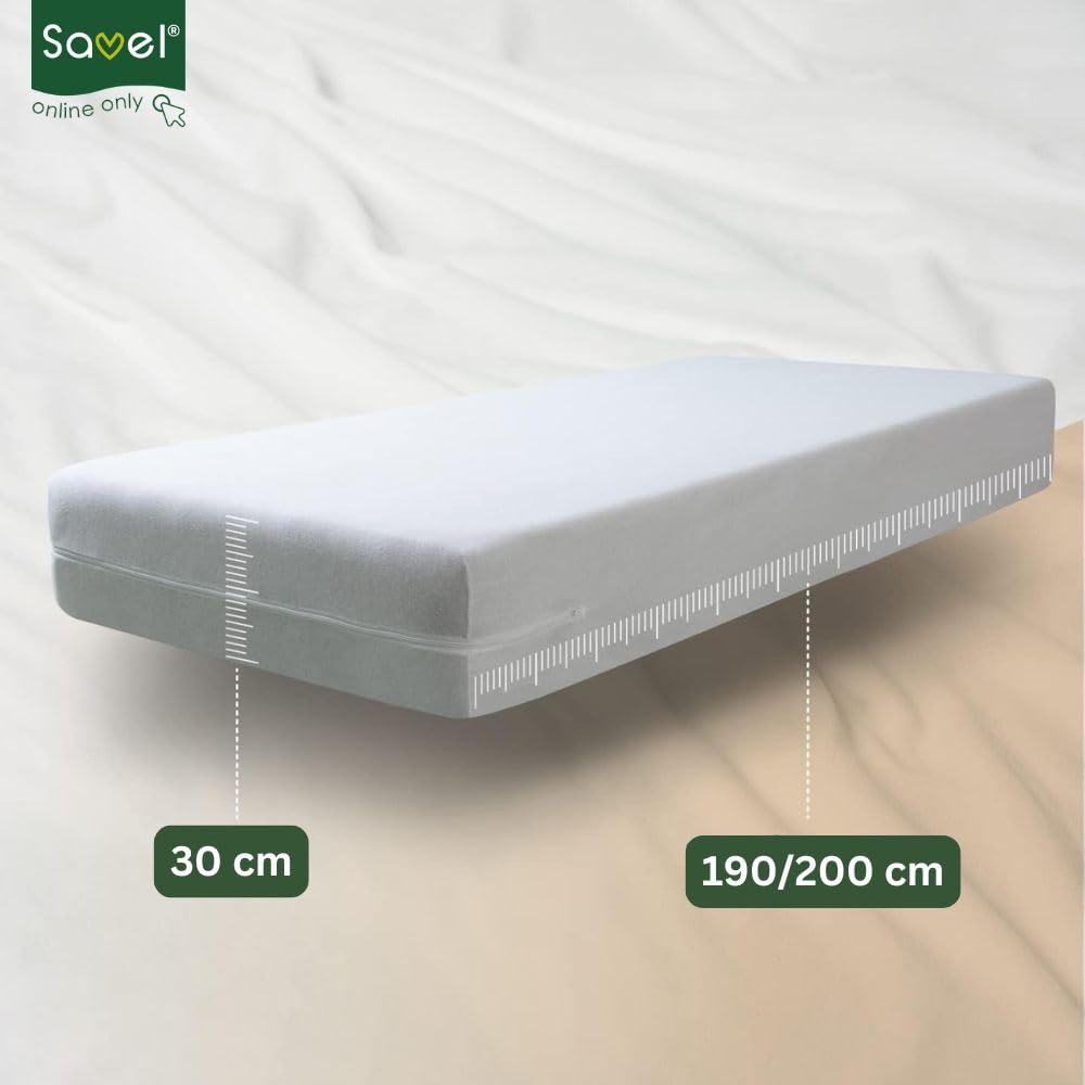 SAVEL - Mattress Encasement 140x190/200 cm Double Size | Adjustable and Elastic | Absorbent Mattress Protector - White