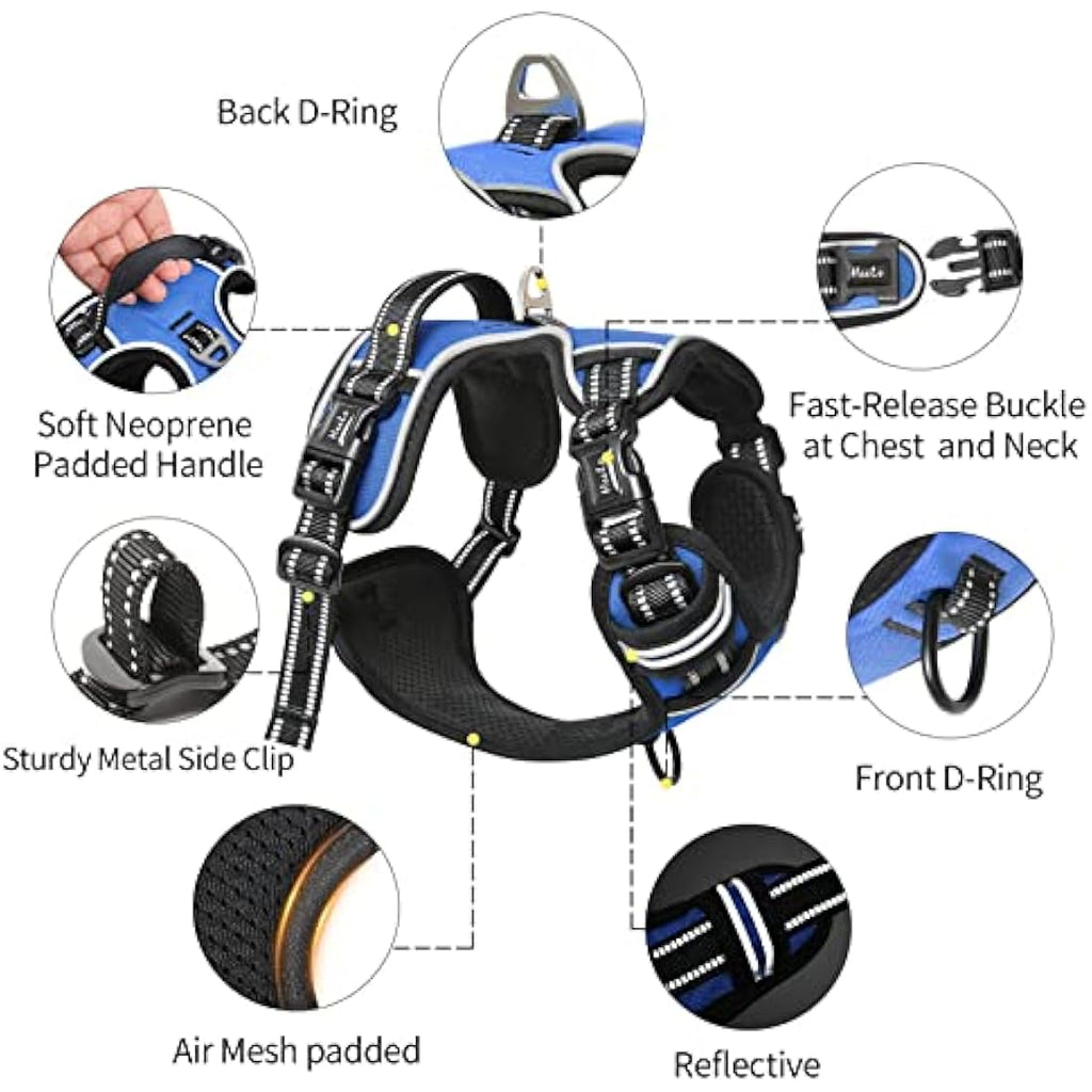 HEELE No Pull Dog Harness | Reflective Padded Training Vest - Blue, M