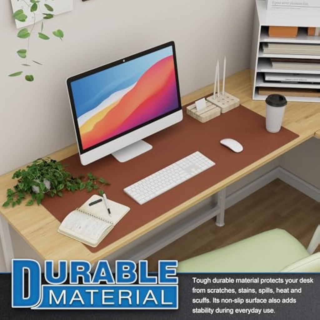 K KNODEL Leather Desk Mat – Dual-Sided Office Mouse Pad, Brown (90x43cm)