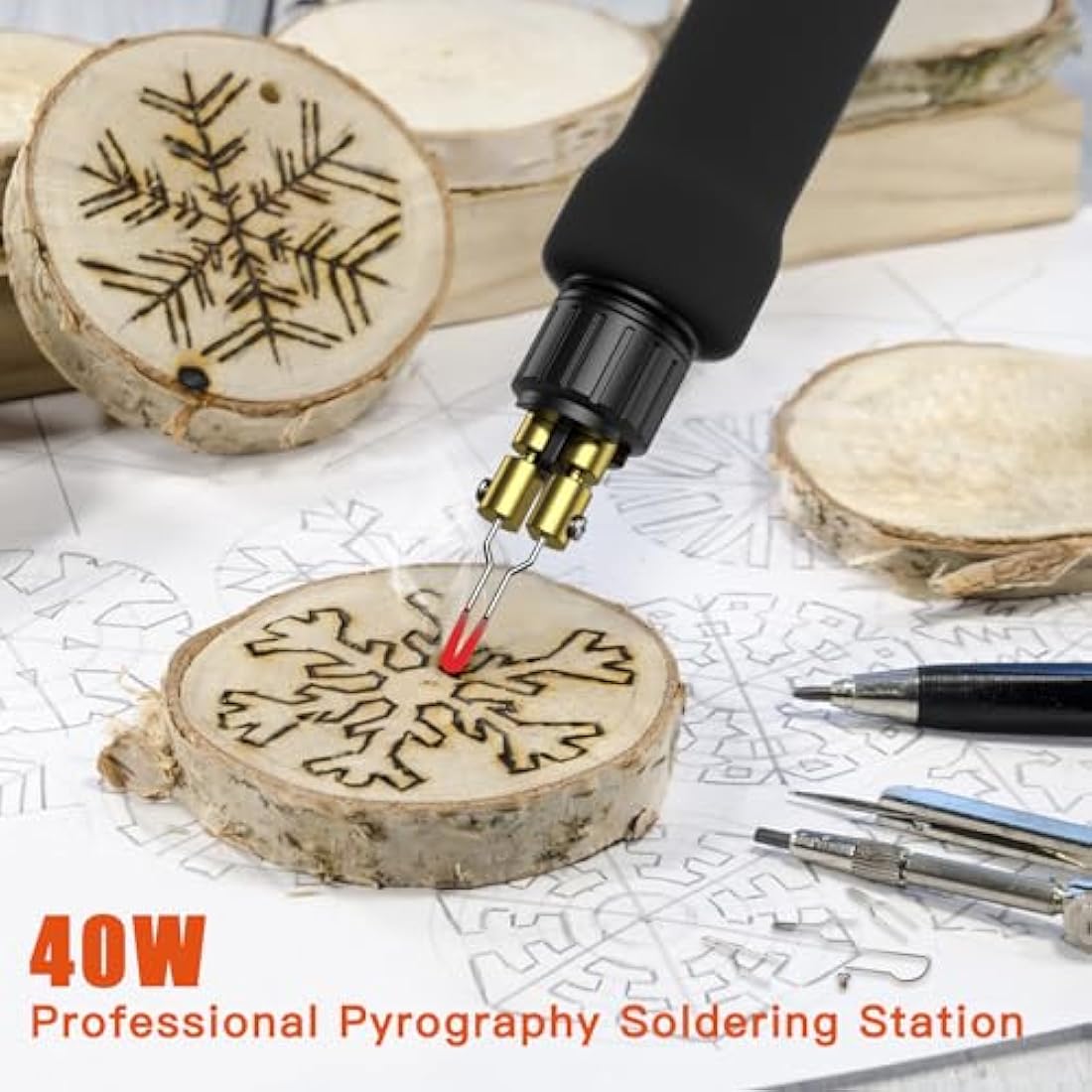 Preciva Wood Burning Pyrography Kit | 40W Adjustable Station with 20 Tips