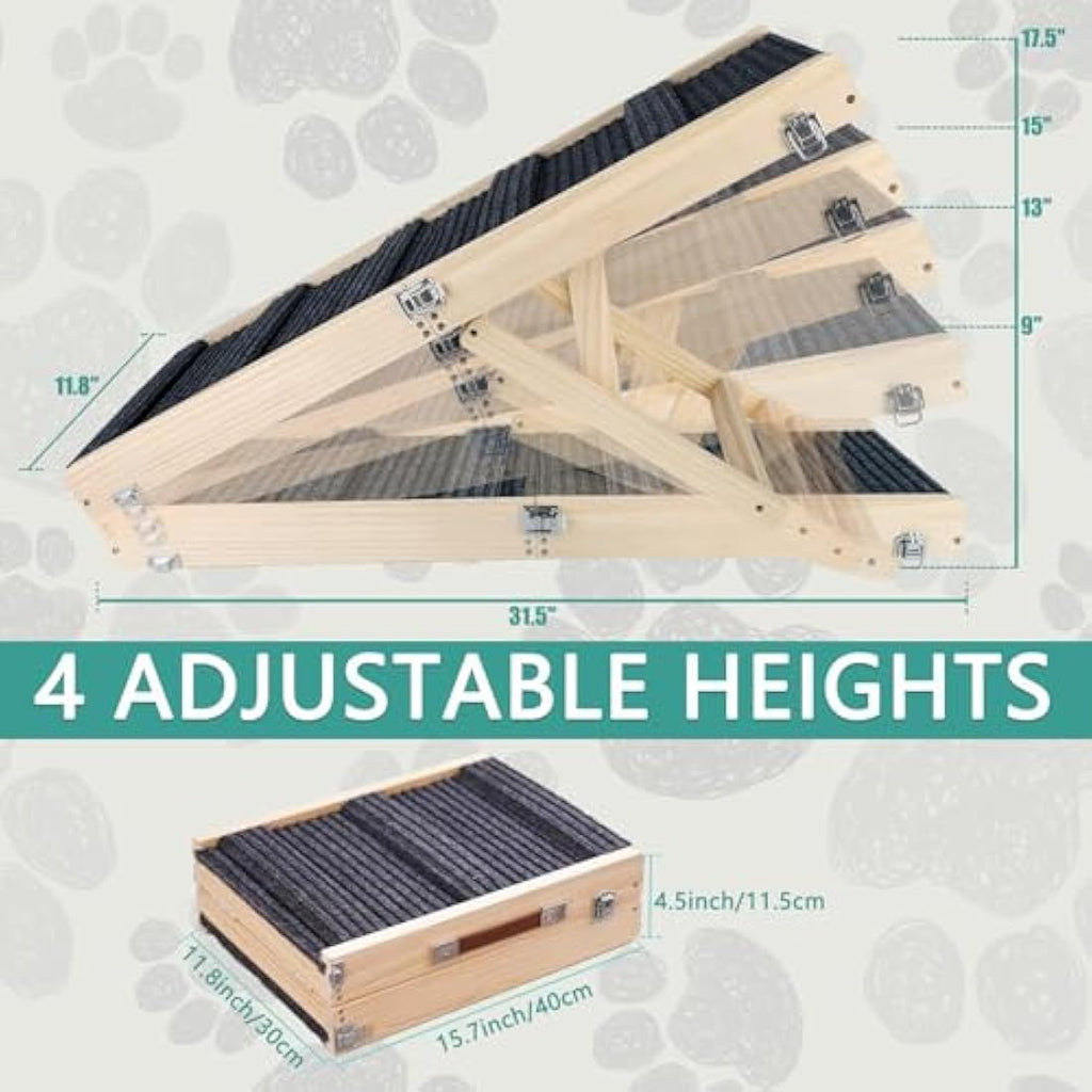 Umtiti Adjustable Wooden Pet Ramp – Foldable Non-Slip Dog Ramp for Beds