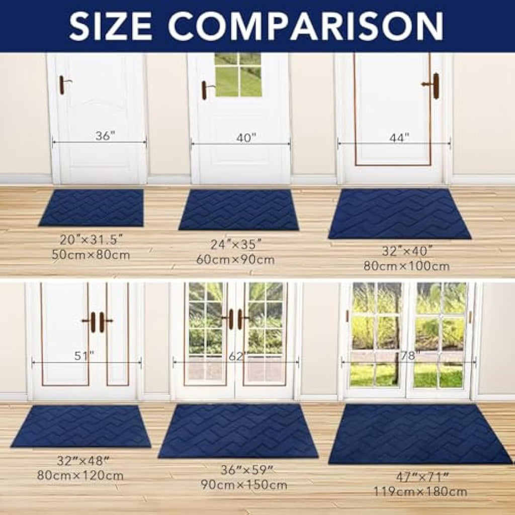 Biscpro Indoor Door Mat – Washable Non-Slip Dirt Trapper Rug, Blue