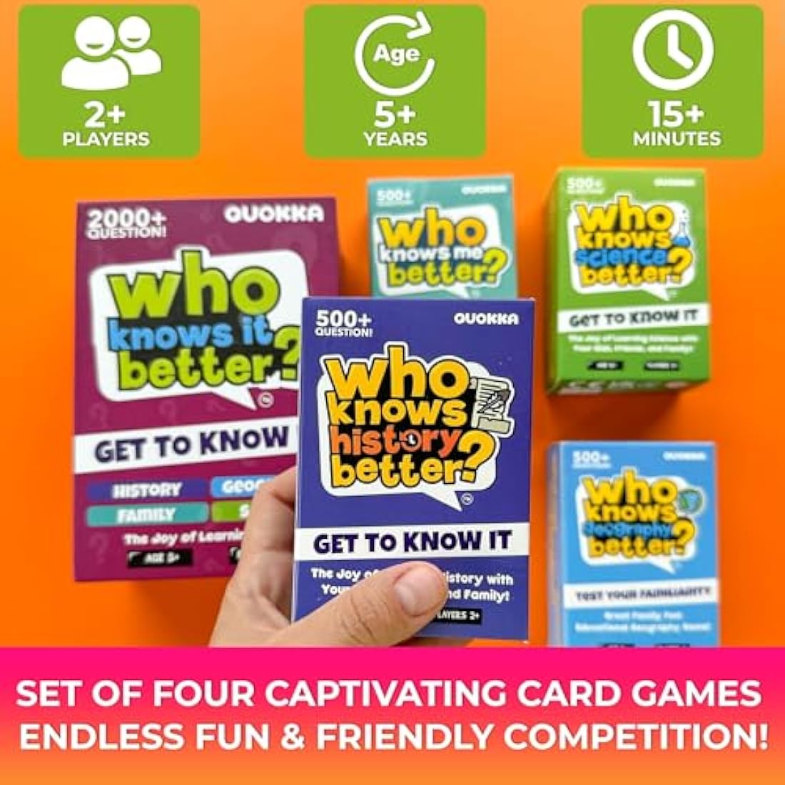 QUOKKA 4-in-1 Family Card Quiz Game | Educational Trivia for Ages 5+