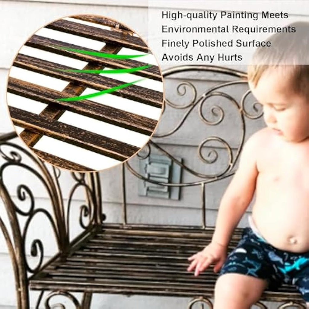 HLC 2-Seat Metal Garden Bench – Antique Wrought Iron Outdoor Seating