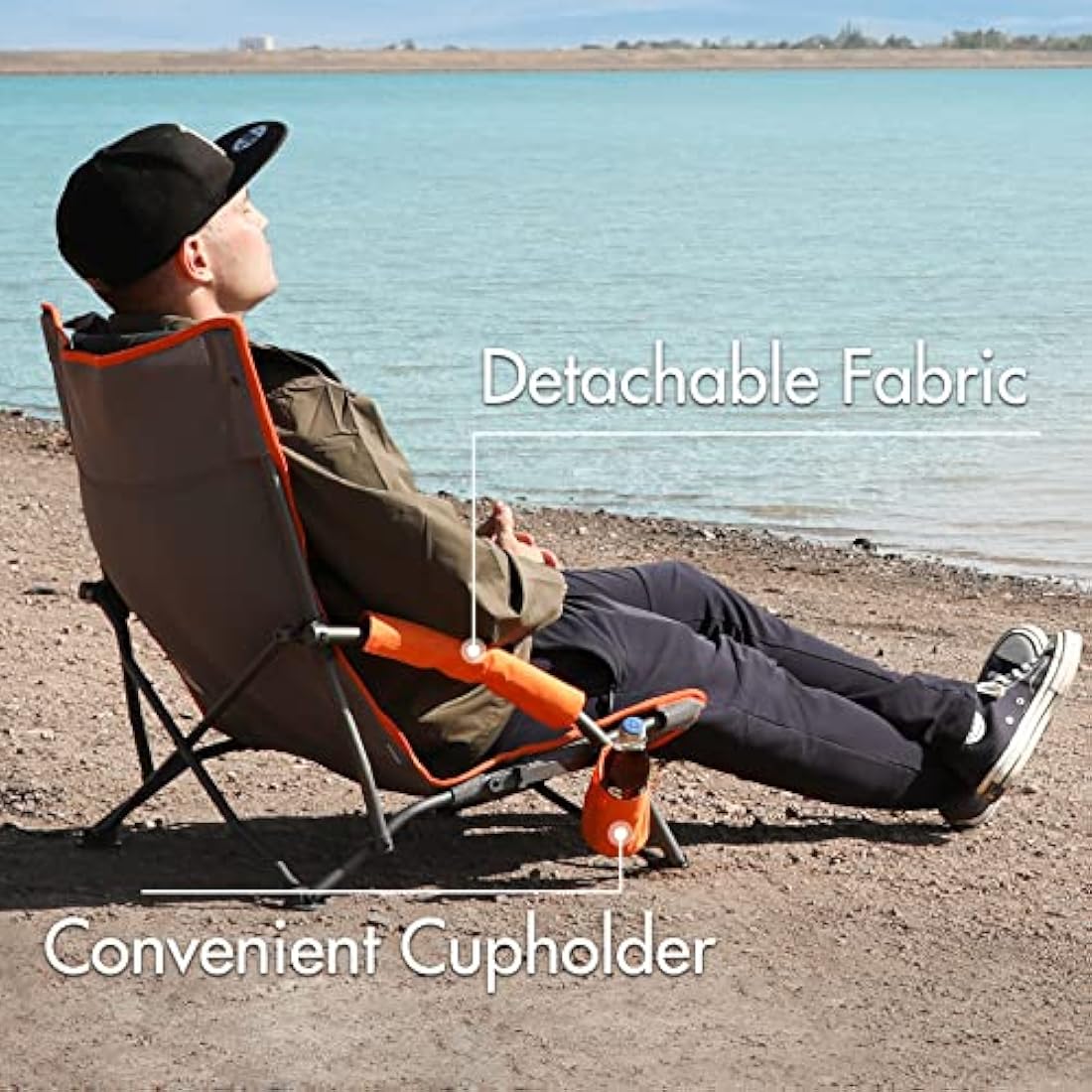 Portal Low Folding Beach Chair | Lightweight Mesh Seat with Cupholder