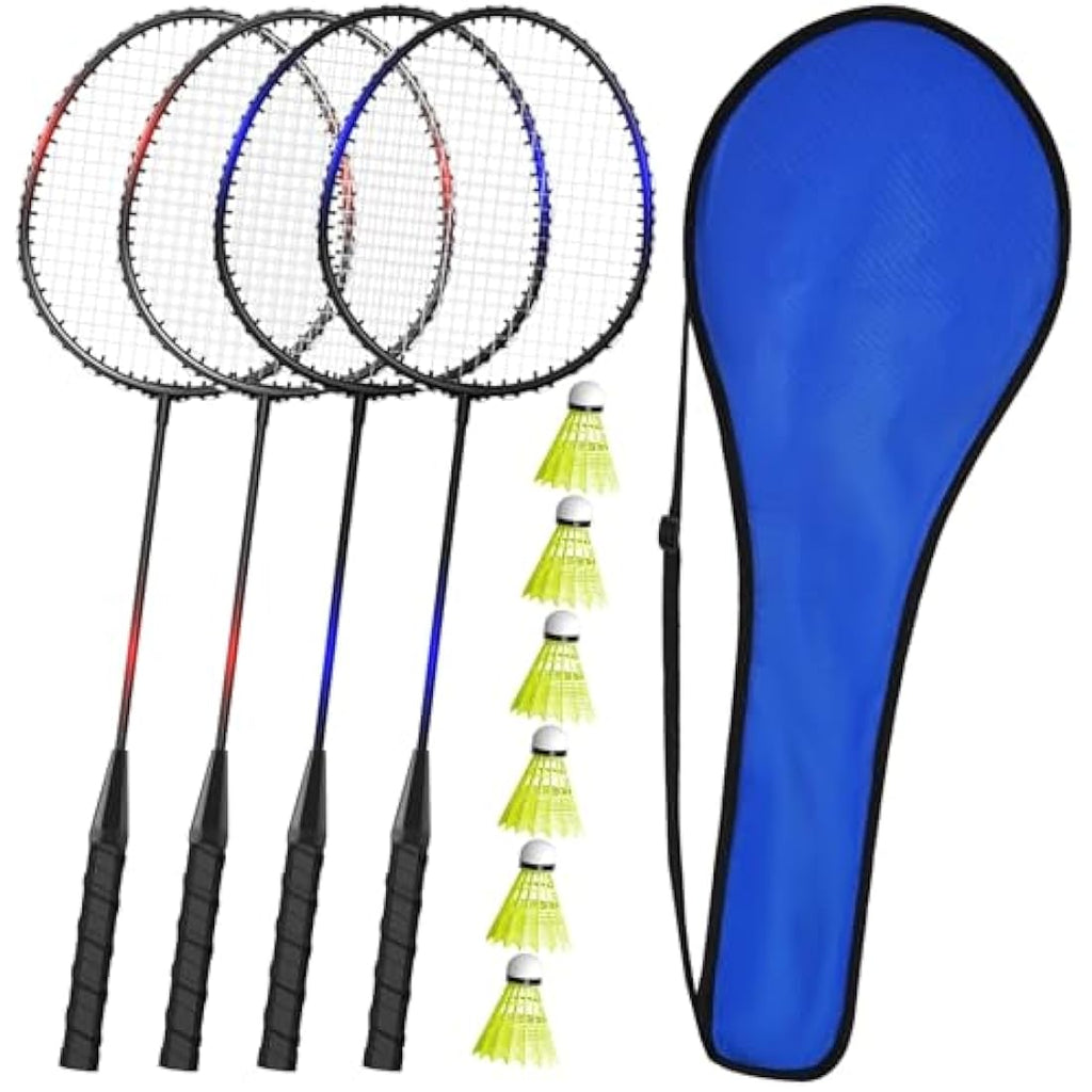 4-Player Badminton Racket Set with Shuttlecocks & Carry Bag