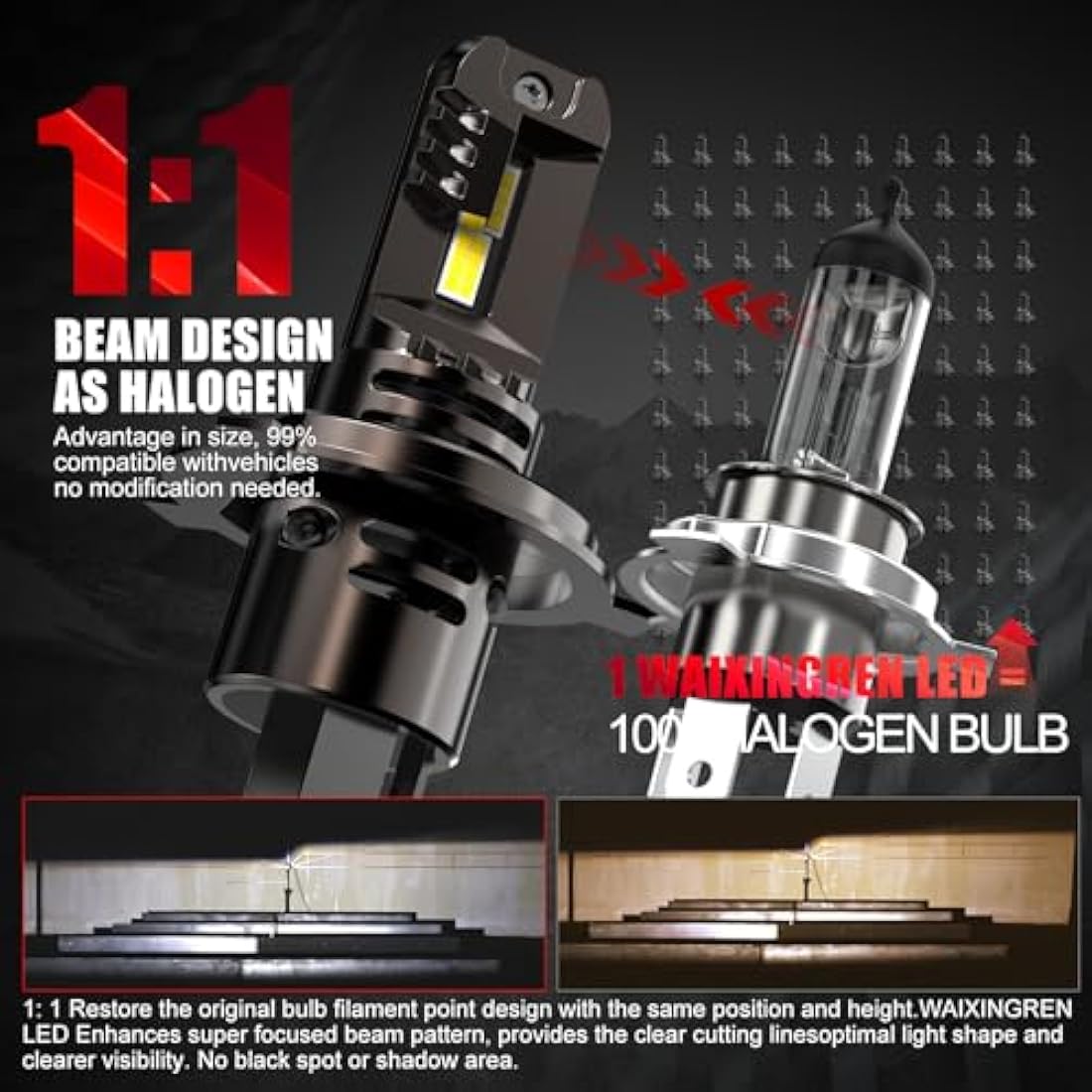 WAIXINGREN H4 LED Headlight Bulbs | 26000LM 6500K Cool White | Pack of 2