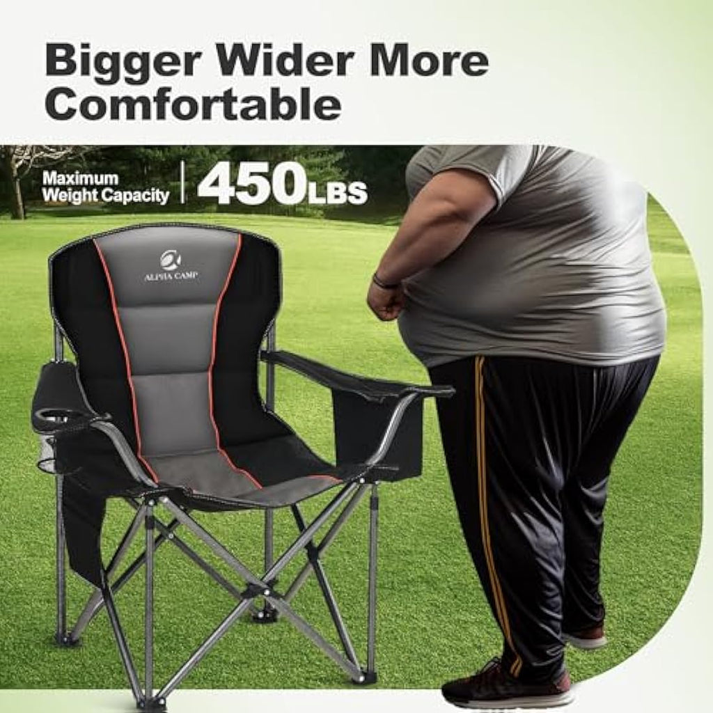 LET'S CAMP Heavy Duty Folding Camping Chair – Oversized Padded Set of 2
