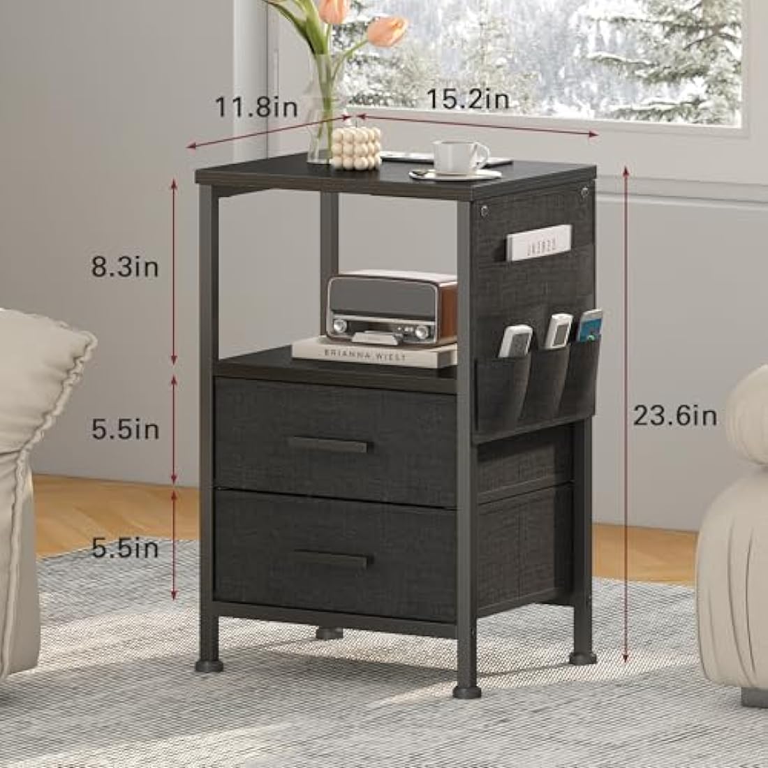 Industrial Nightstand with Charging Station & 2 Drawers
