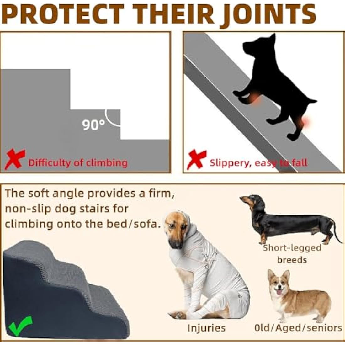 Jolof Store 4-Step Foam Dog Stairs – Non-Slip Pet Ramp for Small Dogs