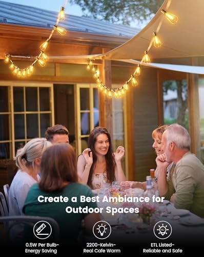 Torkase 120FT Outdoor Festoon Lights | 60 Shatterproof LED Edison Bulbs