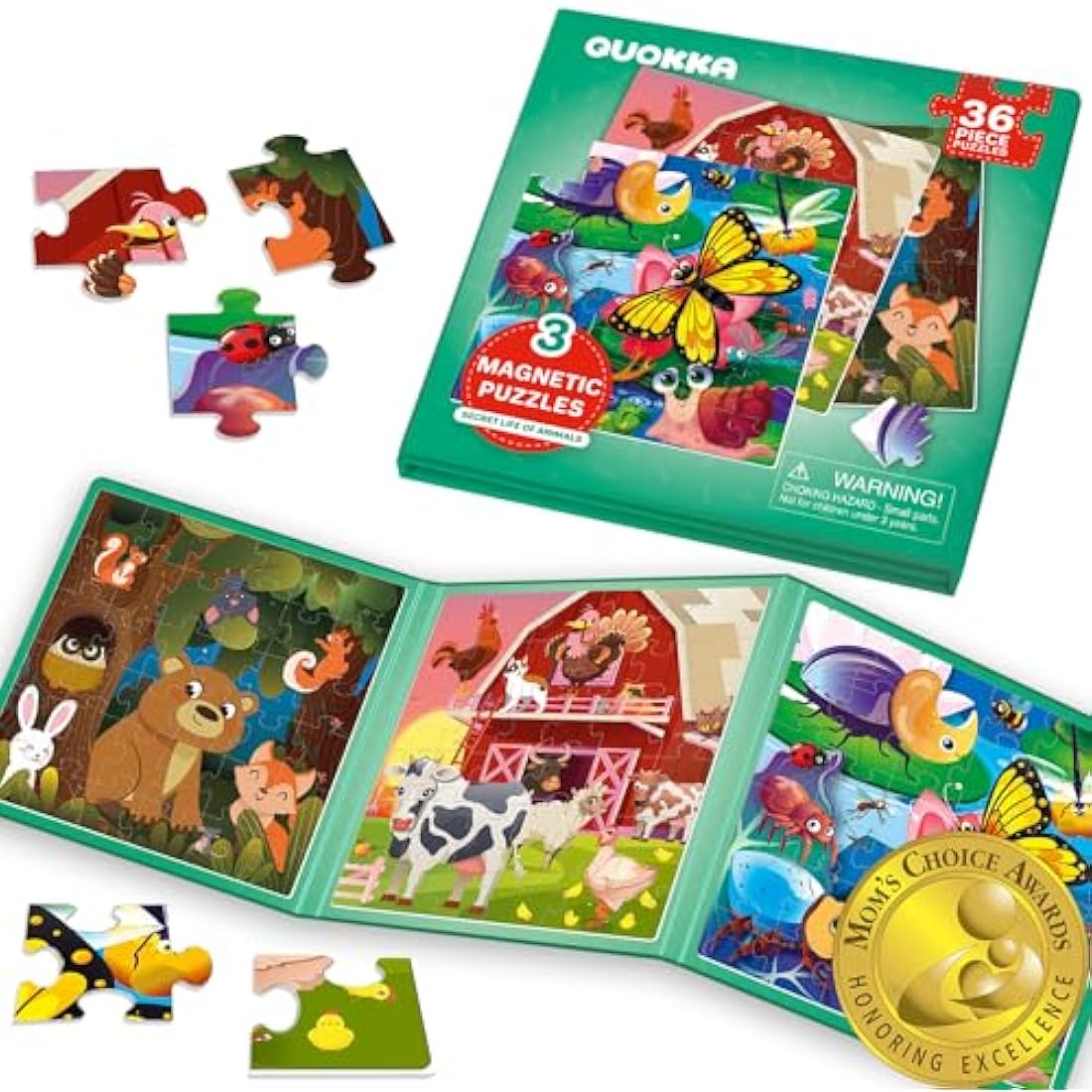 QUOKKA Magnetic Farm Animal Puzzles | 36pc Travel Toy for Kids Ages 3-5