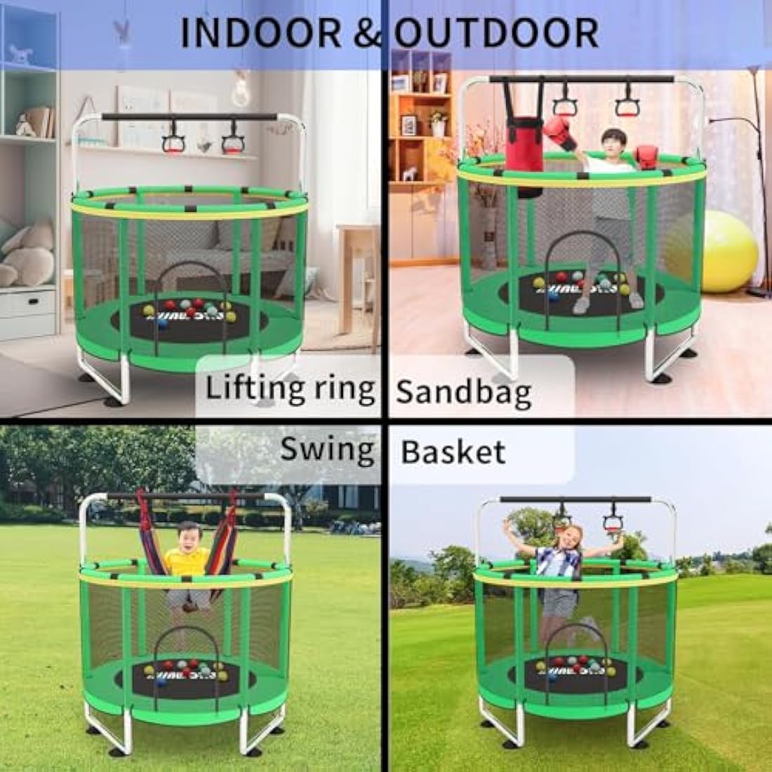 Jolof Store Kids Trampoline with Basketball Hoop and Safety Enclosure