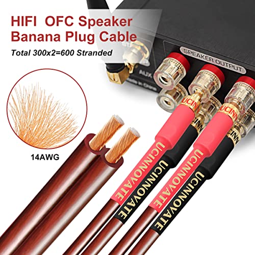 WOWLED 14 AWG Pure Copper Speaker Cable with Banana Plugs, 2 Pack | 13.12FT