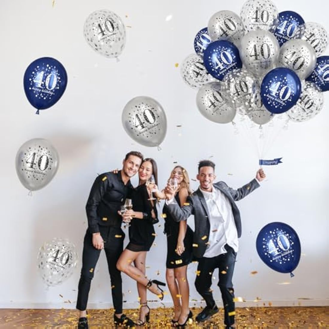 Jolof Store 40th Birthday Balloons - 15pc Navy Blue & Silver Latex Decor