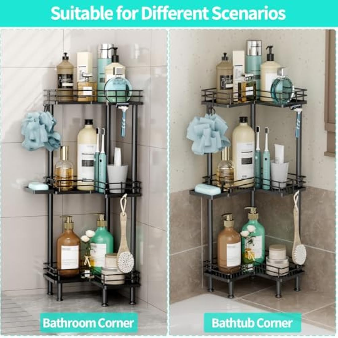 HapiRm 3-Tier Corner Shower Caddy | Stainless Steel Freestanding Storage