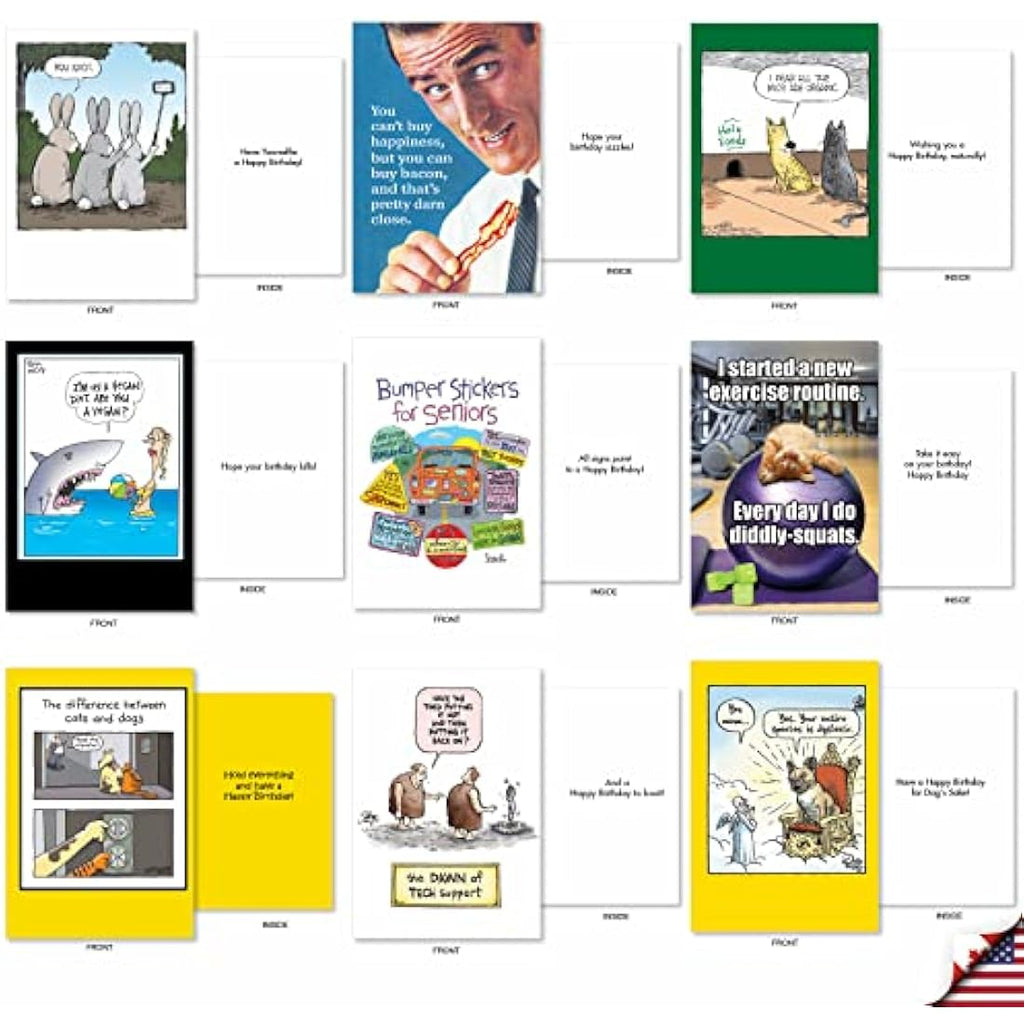 NobleWorks Funny Birthday Cards Bulk Box Set - 36 Assorted Designs