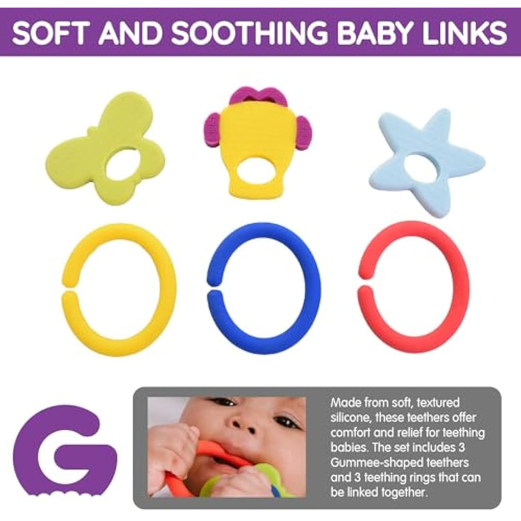 Gummee Silicone Teething Rings – 6-Piece Cooling Baby Links for 3-6 Months
