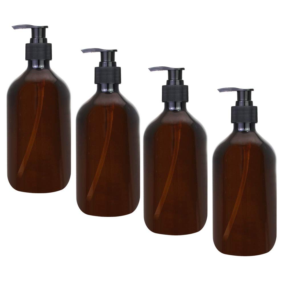 CODIRATO 4-Pack Refillable 500ml Plastic Pump Bottles – Amber Brown