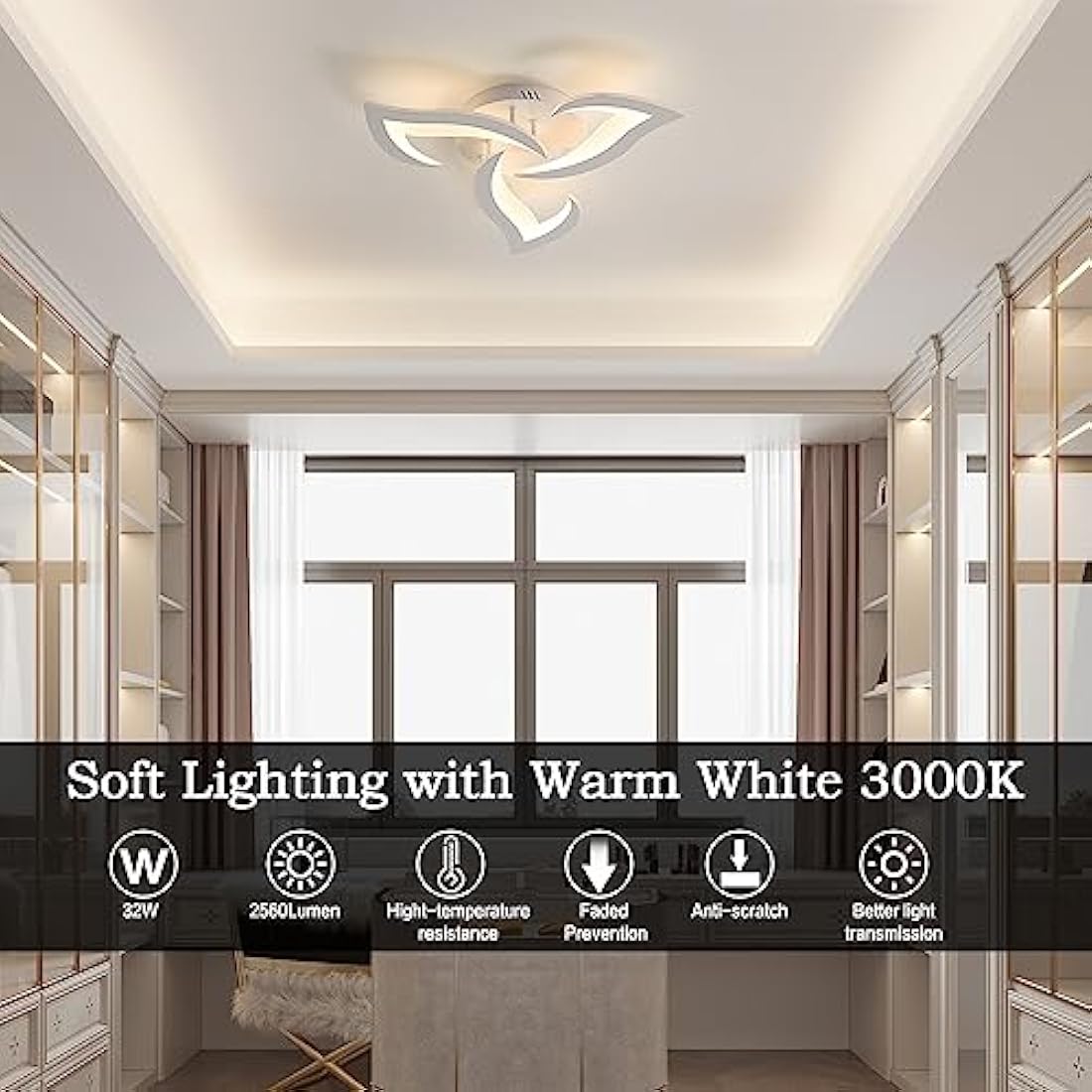 Dorlink LED Ceiling Light – 36W Modern Flower Acrylic Lamp, 3000K Warm White