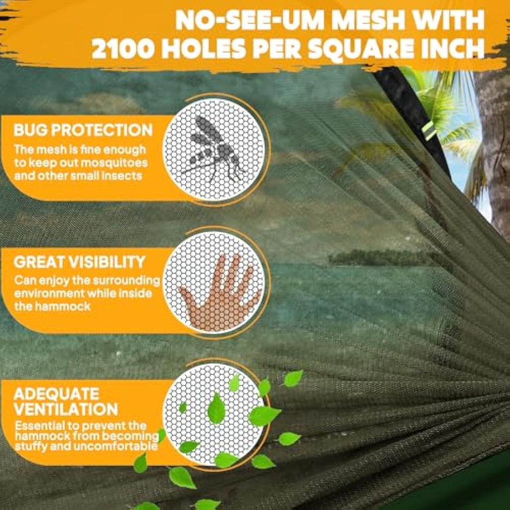 NatureFun Camping Hammock with Pop-up Bug Net | Parachute Nylon 300kg