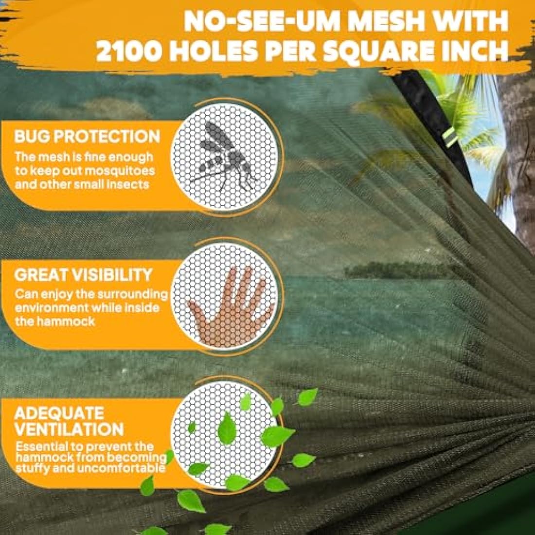 NatureFun Camping Hammock with Pop-up Bug Net | Parachute Nylon 300kg