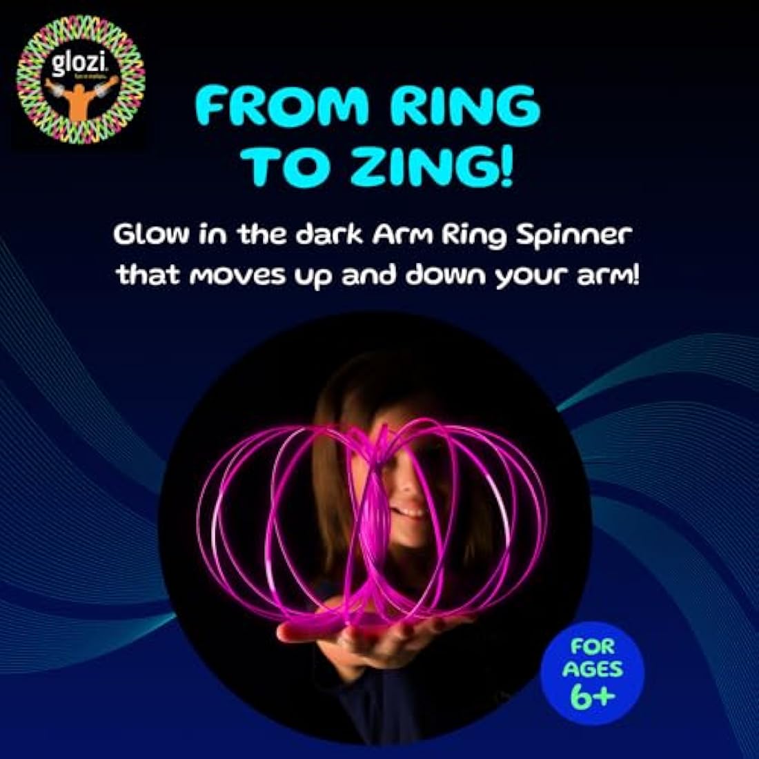 Glozi Glow in the Dark Flow Ring – Geometric 3D Arm Spinner (Pink)