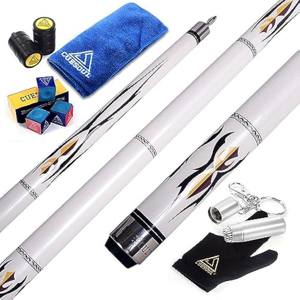 CUESOUL 58" Maple Billiard Pool Cue Stick – 19oz 2-Piece Pearl White