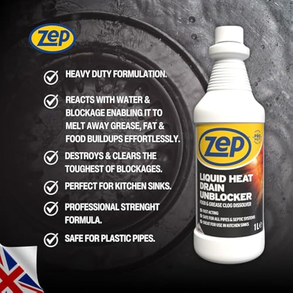 Zep Commercial Heat Drain Unblocker – Heavy Duty Grease & Food Remover