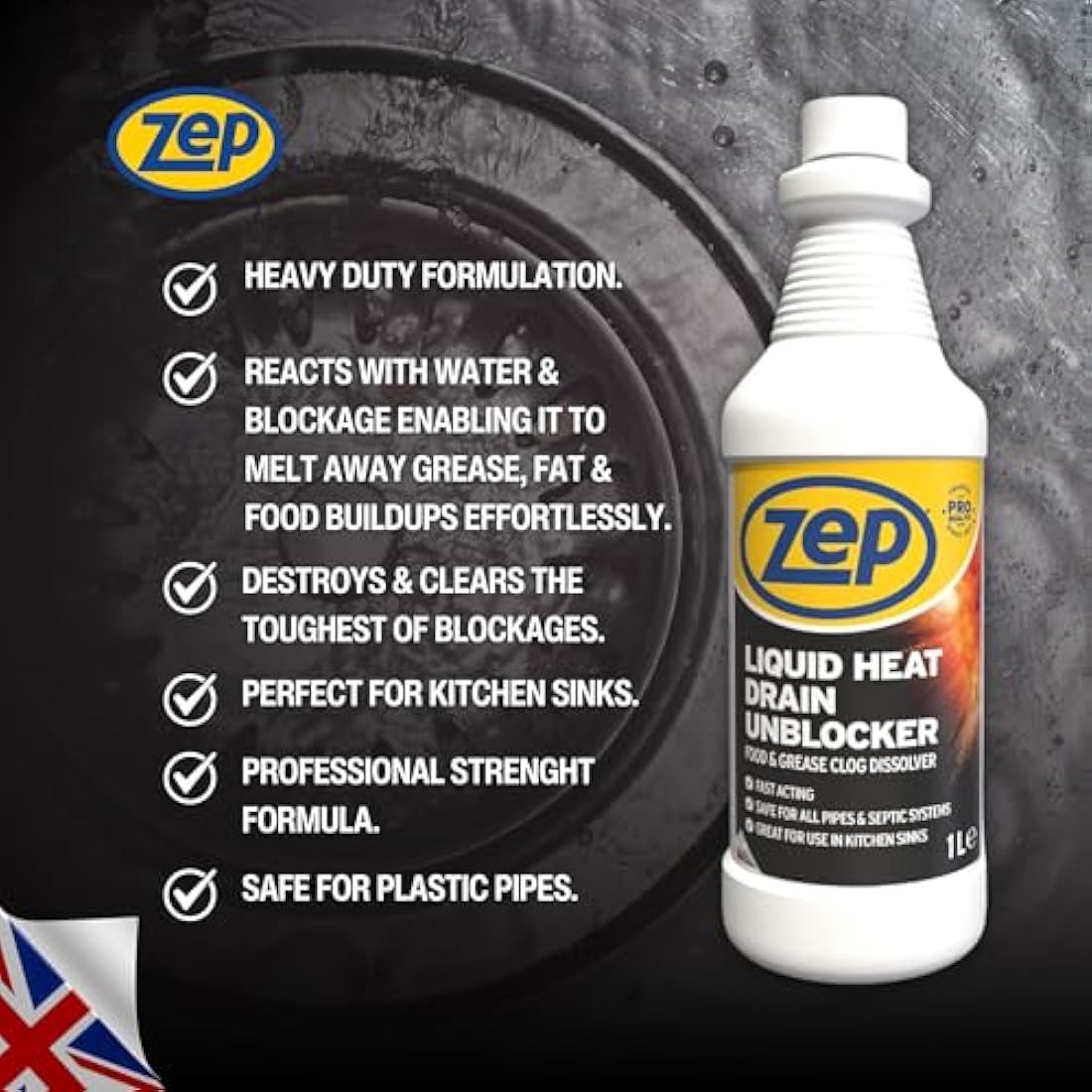 Zep Commercial Heat Drain Unblocker – Heavy Duty Grease & Food Remover