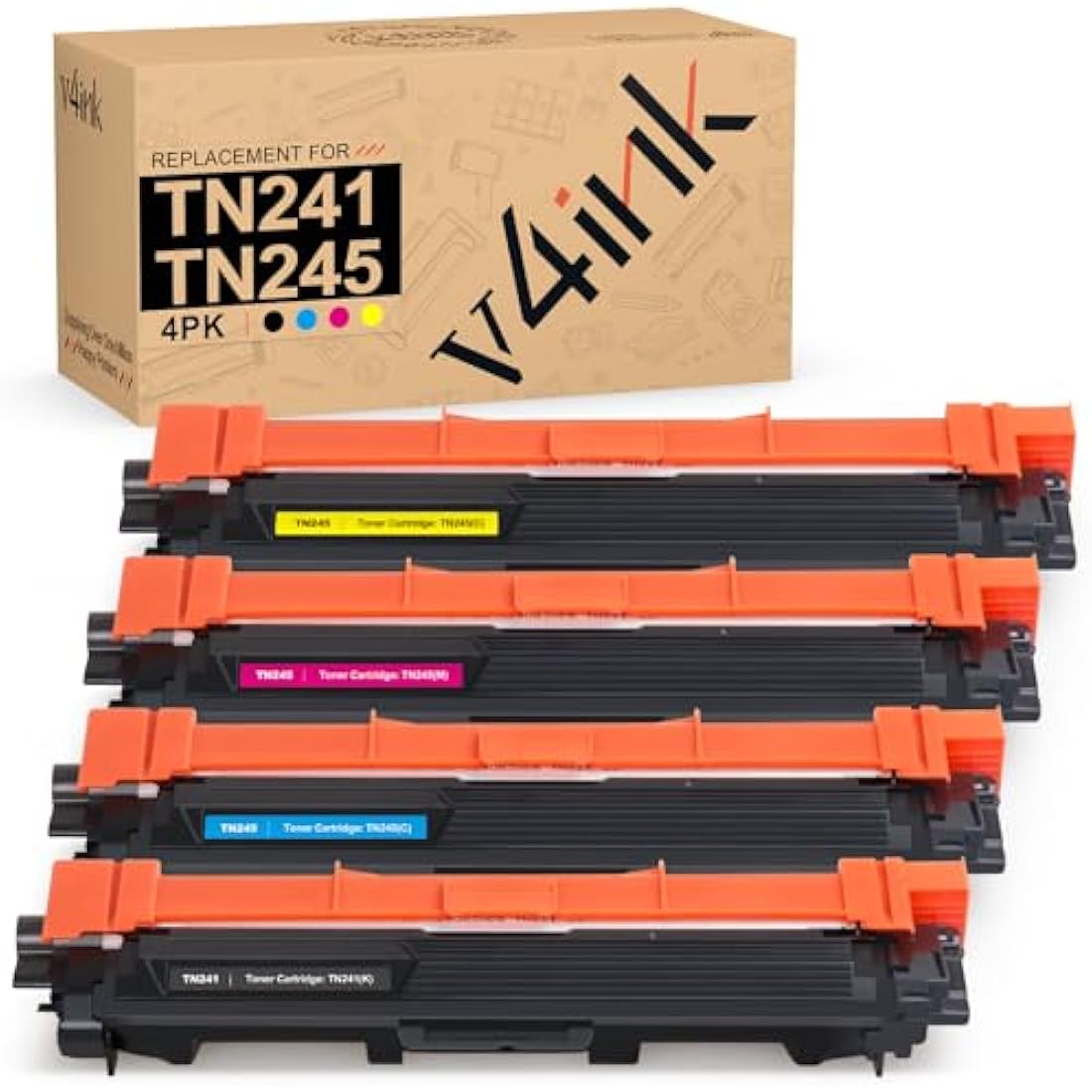 v4ink TN-241 TN-245 Compatible Toner Cartridges for Brother - 4 Pack