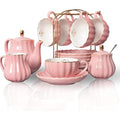 Sweejar Home Porcelain Tea Set – 21-Piece Royal Ceramic Set, Pink
