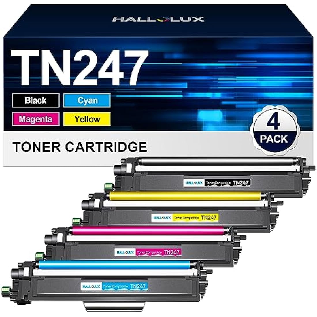 HALLOLUX TN-247 Compatible Toner Cartridge for Brother MFC-L3750CDW | 4-Pack