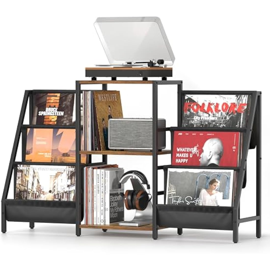 Bikoney Record Player Stand | 280 Vinyl Storage Cabinet & Media Console