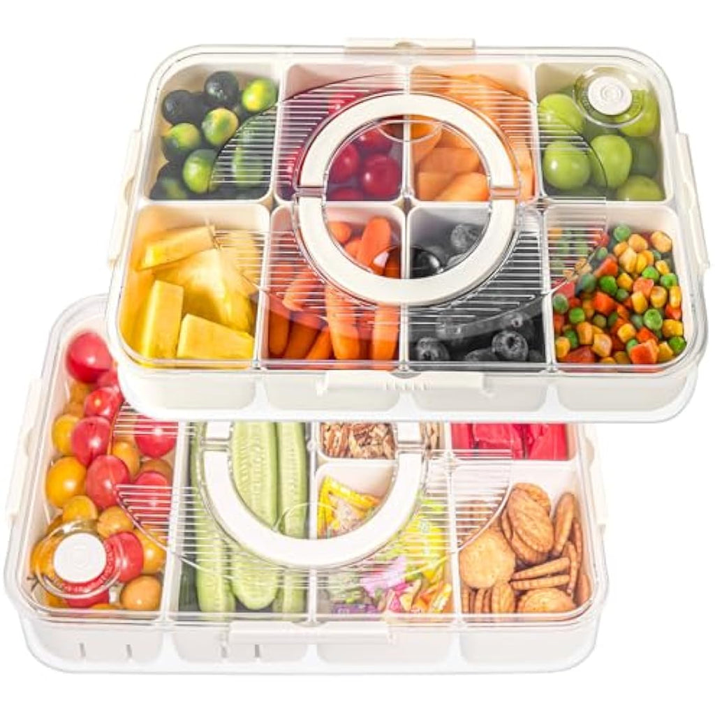 Luxear Snackle Box: 2-Pack Divided Snack Tray with Handle and Lid