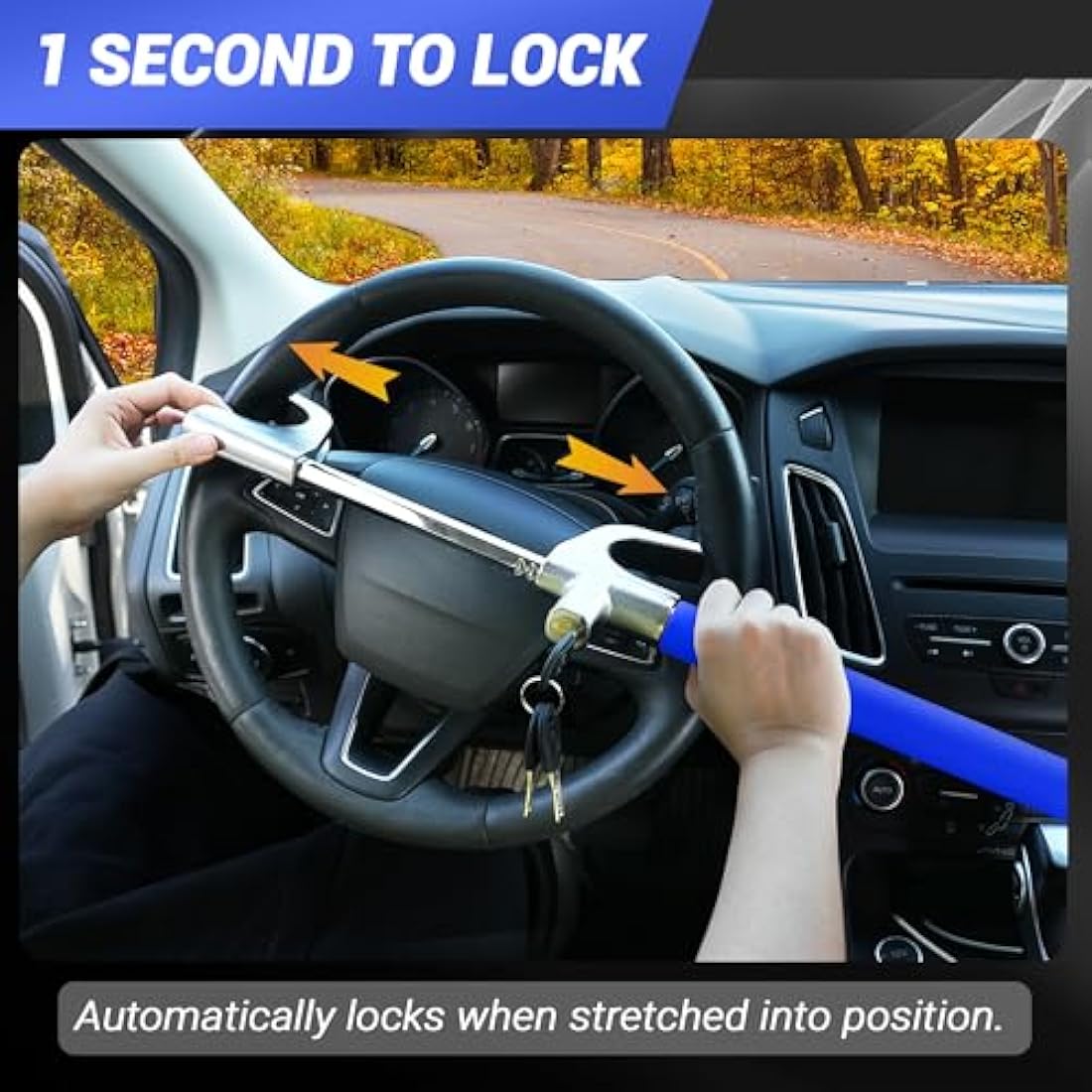 Turnart Steering Wheel Lock – Universal Anti-Theft Device with Safety Hammer