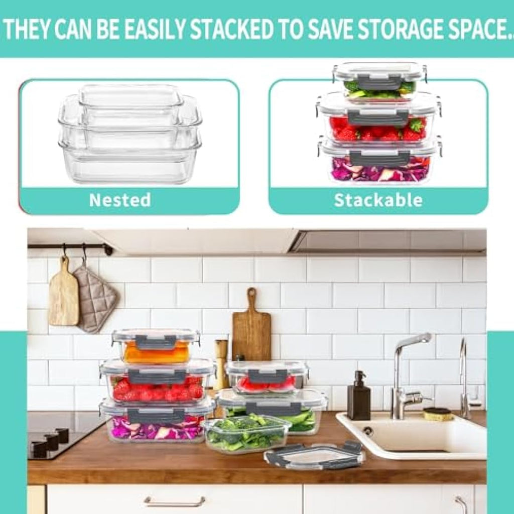 Skroam 10-Pack Glass Food Storage Containers | Airtight Meal Prep Set